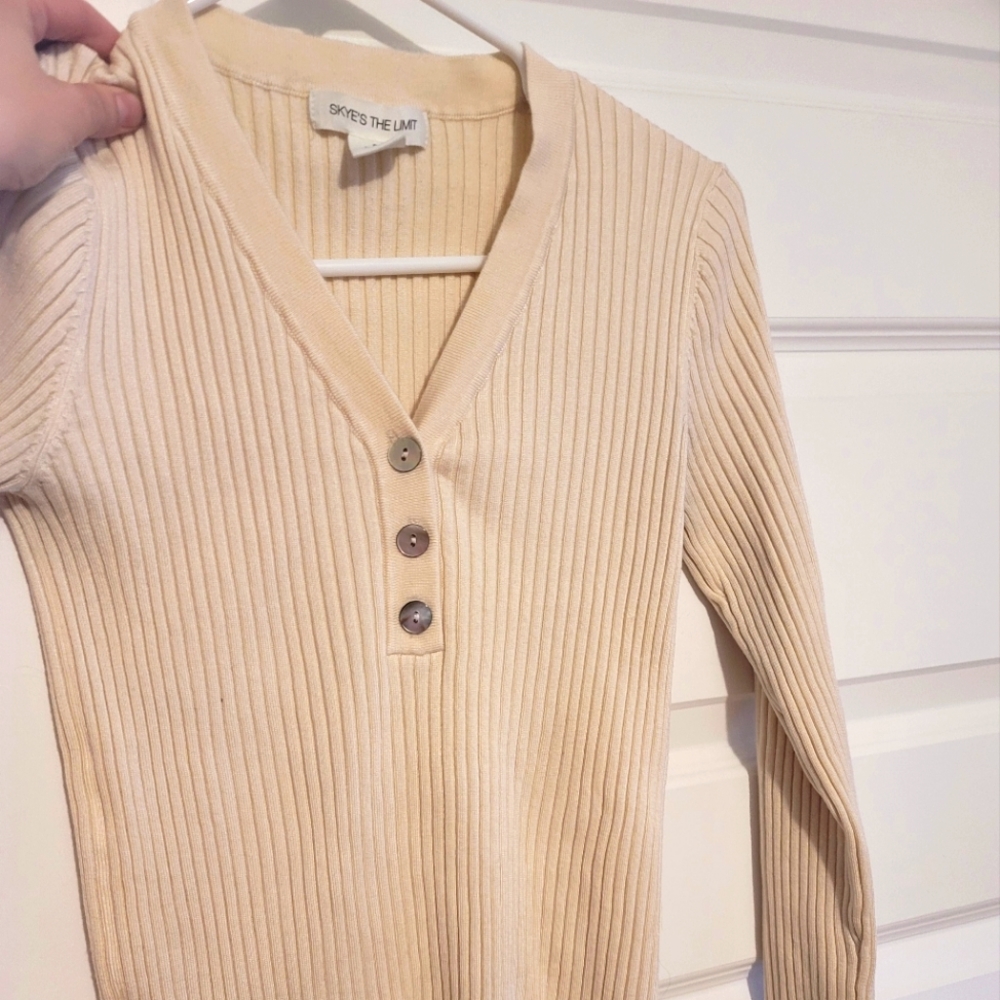 Cream Button Long Sleeve Bouse